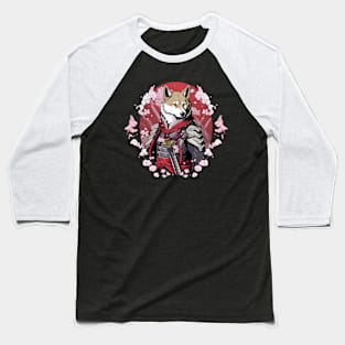 Samurai Dog Among Sakura Tree Baseball T-Shirt